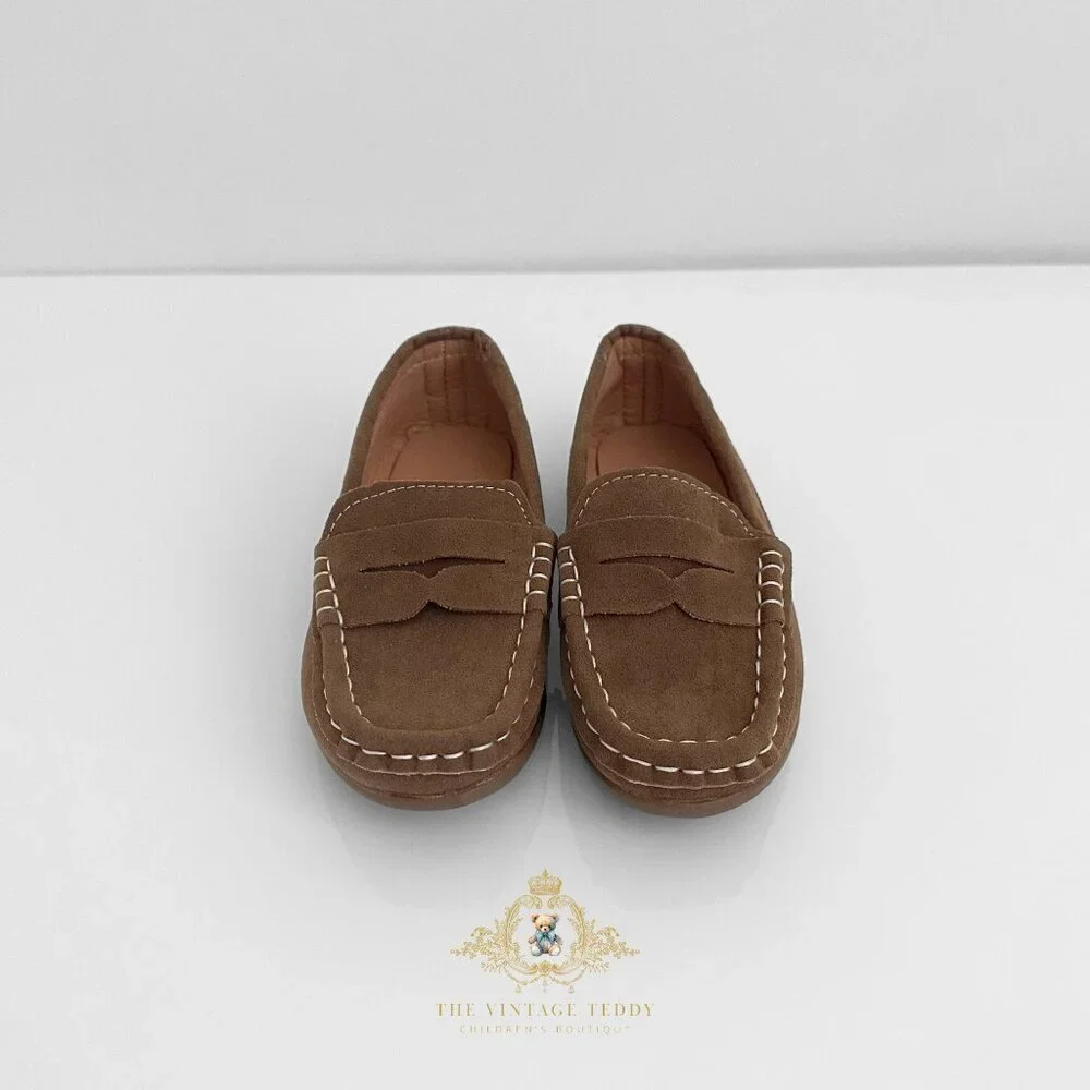 NWT Handsome Boys Vintage Style Classic Loafers Cute Children's Shoes Camel 10
